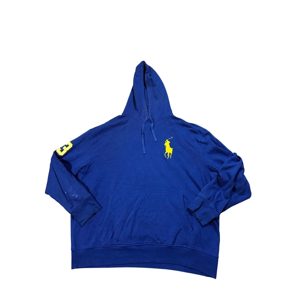 Polo Ralph Lauren Big Pony Hoodie Mens 2XB Big Royal Blue Yellow Logo Pullover